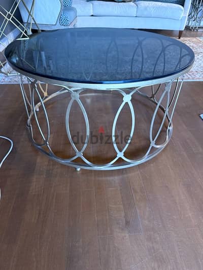 center table 90cm   معدن و زجاج اسود طرابيزه وسط