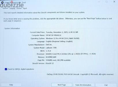 لاب توب ديل latitude 7390 -  core i 5 رمات 8 -هارد 256 ccd