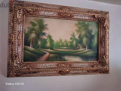 لوحة كبيرةالحجم رسم زيت برواز خشب غاية في الجمال منظر طبيعي