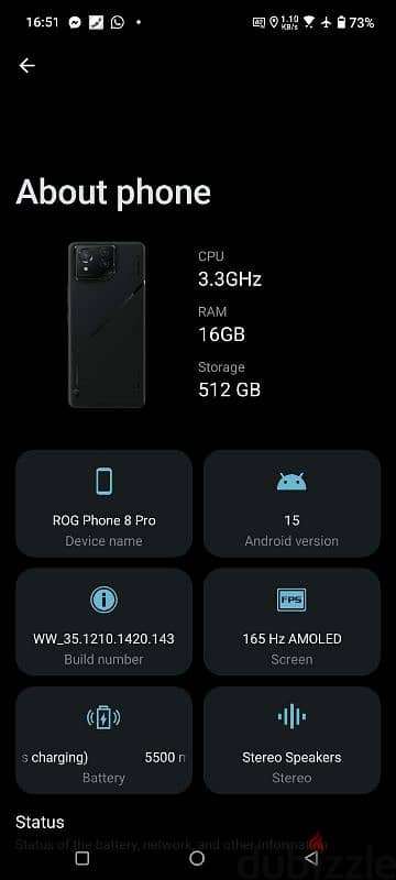 Asus ROG 8 Pro 16/512    بكامل الاكسسوارات والمشتملات وتحديث AI