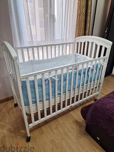 Baby bed + Mattress + Soft bumperسرير بيبي + مرتبة + بامبر ناعم للسرير