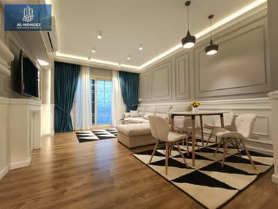 Available furnished apartment for rent in Al-Rehab City, first occupancy, 99 square meters, next to all services, super luxurious, quiet garden view.