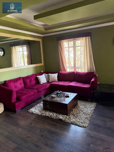 Ultra super luxury furnished apartment for rent in Al Rehab, it has a jacuzzi and an open garden view, with an area of 99 square meters.