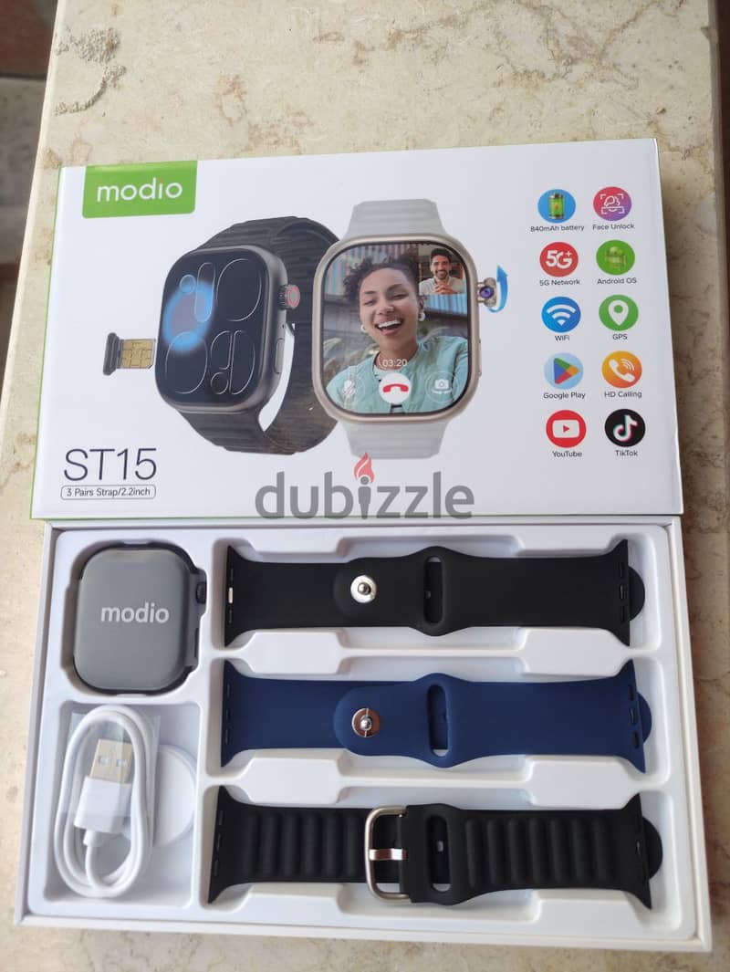 smart watch modio st 15 ساعة سمارت بشريحة وكاميرا وتدعم بصمة الوجه ...