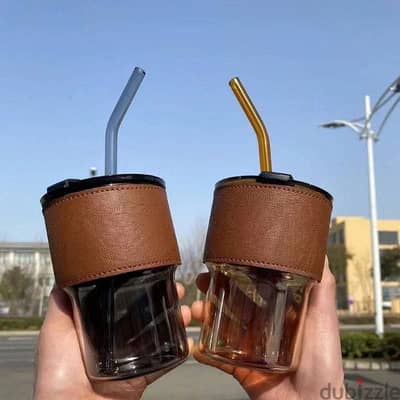 مج زجاج شفاف بالشاليموه للمشروبات الساخنه و البارده
