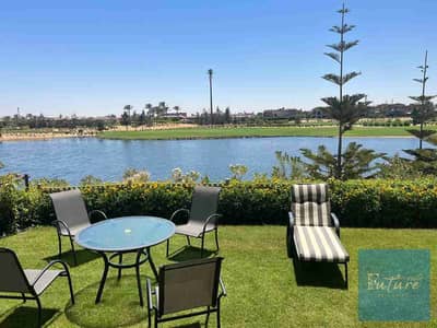 For sale, ground floor chalet with garden in Marassi Verdi, lagoon and golf view, best view in Marassi, approximately 5 million EGP below market price. Marassi Verdi