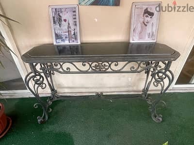 Wrought iron and green marble console