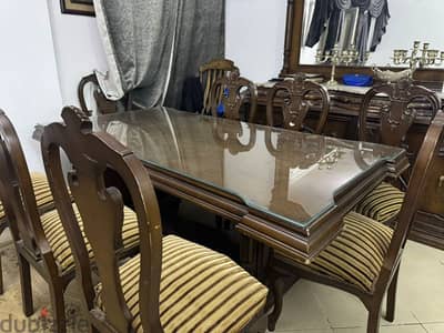 Luxury 8-Seater Dining Set | سفرة خشب زان راقية وبوفيه بمرايا