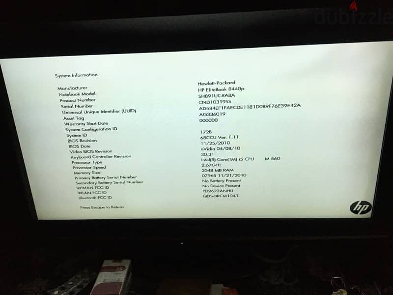 hp  8440p cor i5 3