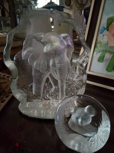 Mats Jonasson Crystal Elephant and coala Sculpture