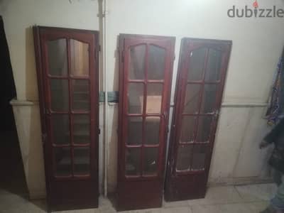 باب بلكونة  ٣ قطع بالزجاج والشبك - خشب طبيعى