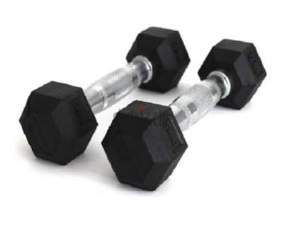 Hex Dumbbells Set, 1 KG - Chrome Black