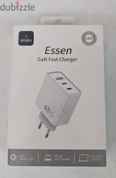 WiWU 65W Watt GaN PD Fast Charger USB-C USB-A شاحن متعدد ٦٥ وات