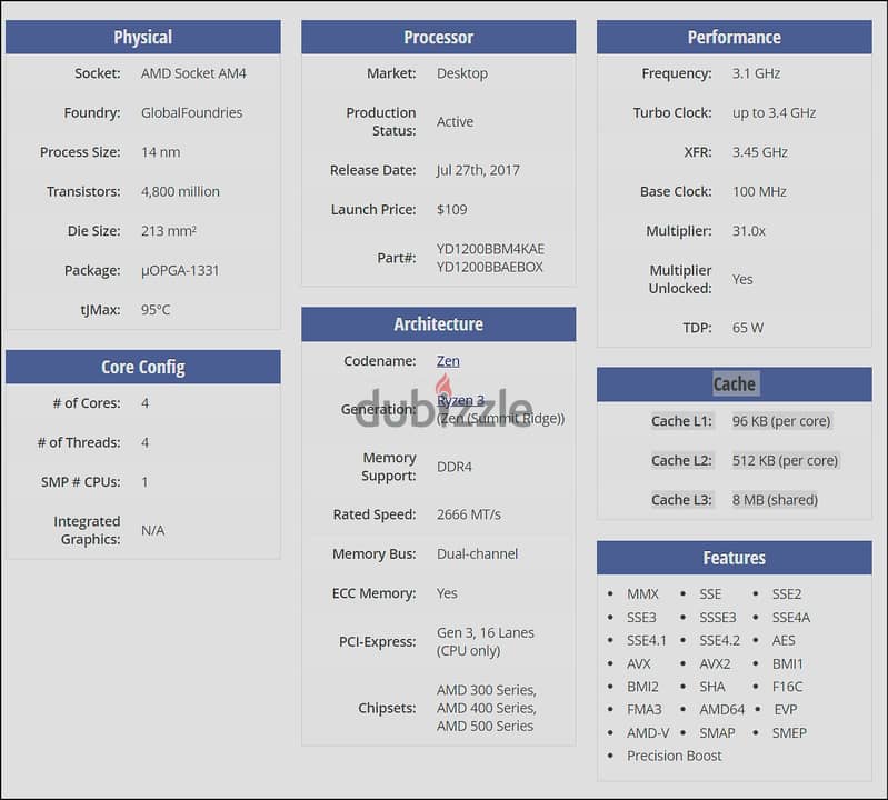 AMD Ryzen 3 1200 CPU AM4 1