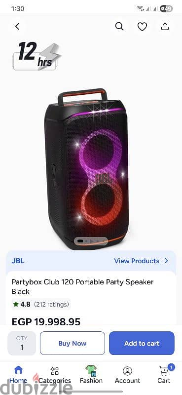 JBL party box club 120 Bluetooth speaker