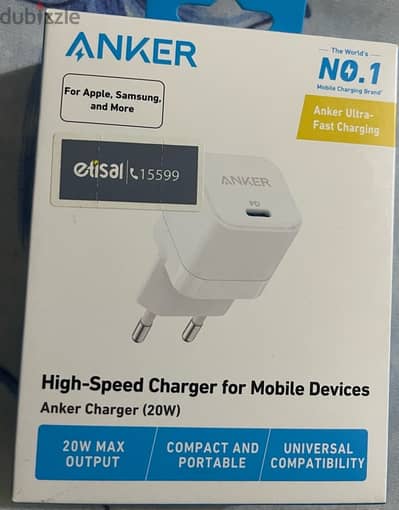 شاحن  فاستر Anker  بضمان اتصال  ٢٠ وات بالسريال كسر زيرو