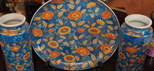 طقم بورسلين ديكوري مميز Fine Royal Porcelain (طبق + فازتين) فن راقي