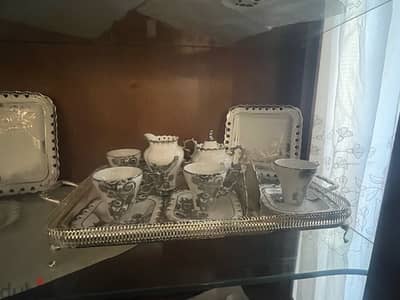 original queen anne silver tray and tea set