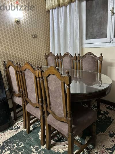 سفرة زان تقيلة 6 كراسي + نيش محفور – حالة ممتازة