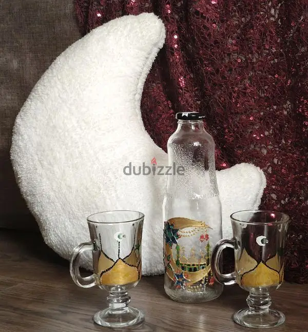 Ramadan Handmade Set of Cups and Glass Bottle