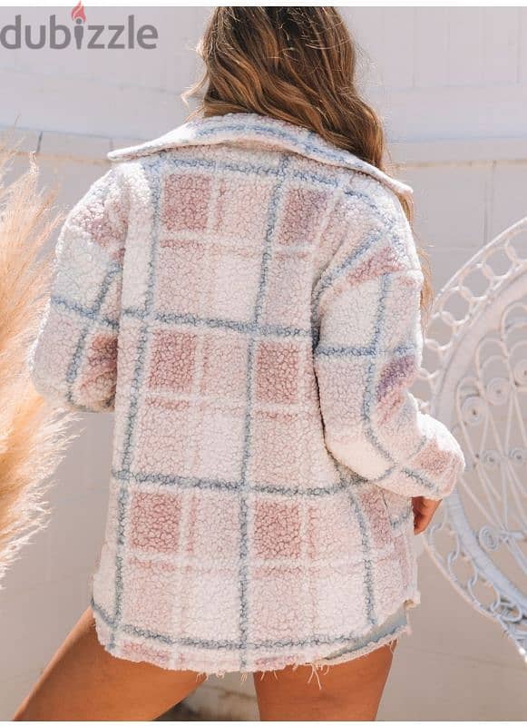 SheIn Pink Plaid Sherpa Jacket 1