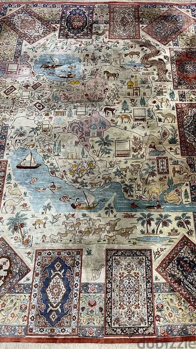 سجادة ايراني ممضية (قم محتشم صادق داودي خريطة ايران تاريخية حرير طبيعي