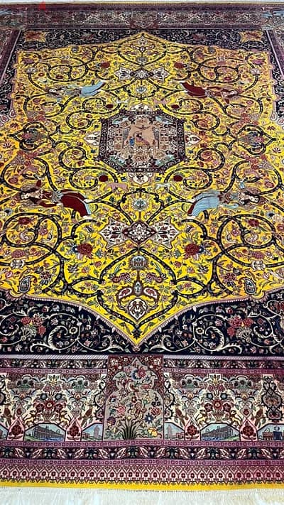 سجادة ايراني موقعة ، نظام ، شاة ، ايران ملائكة الأربعة العرش الملكي )