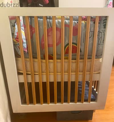 سرير اطفال خشب موسكي 80×60×105 سم- أبيض و بيج baby Crib