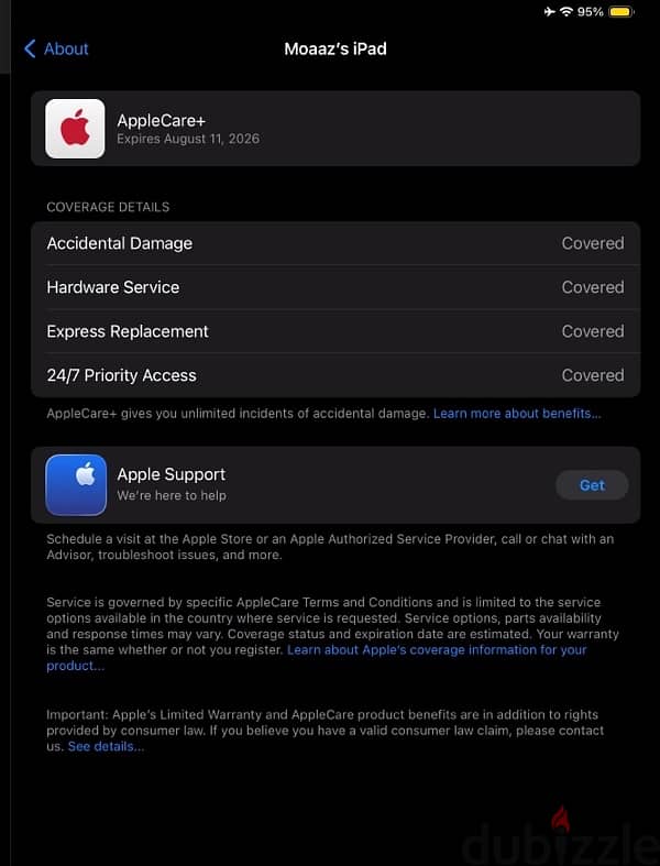 ipad pro m4 13inch 1TB WiFi+cellular +Apple care 5