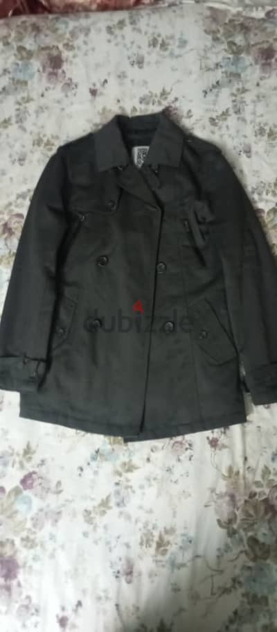 black double-breasted trench coat Bershka