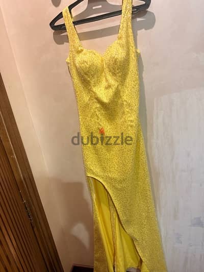 yellow soirée long dress