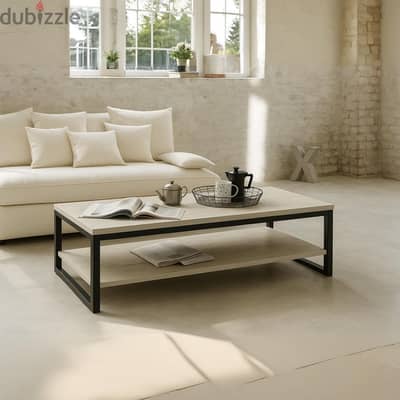 Wood Counter and Steel Coffee Table - Black and Beige
