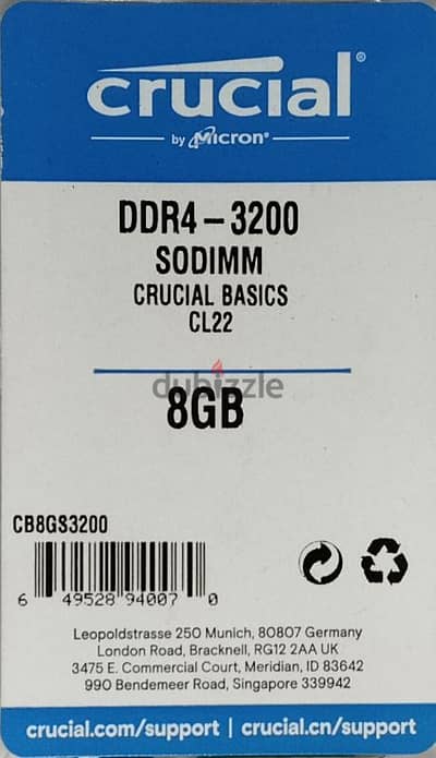 Crucial Ram 8 GB DDR4 3200 New