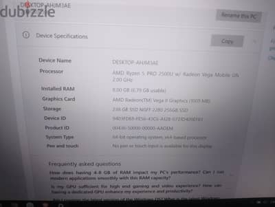 Ryzen 5 pro 2500 u