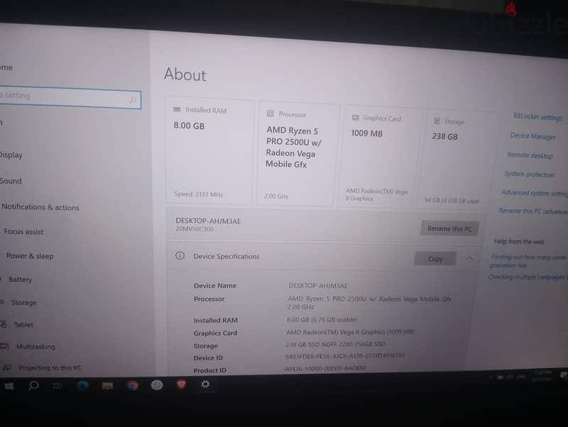 Ryzen 5 pro 2500 u 1