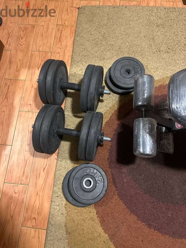 gym dumbbells and bench 1