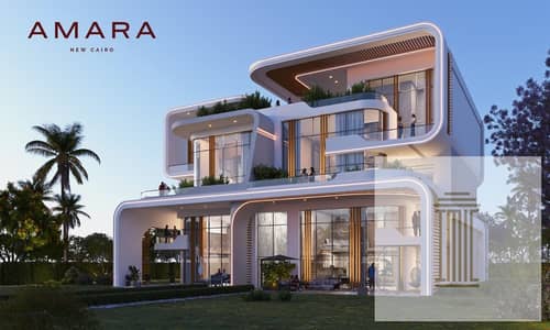 Triplex 3 floors, garden and private swimming pool, 6-meter ceiling height, hotel finishing, 6-year installments, in front of AUC
