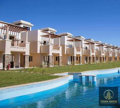 Chalet for sale in Blue Blue Village, Ain Sokhna. Immediate delivery. Prime location with direct sea and pool views in one of the most beautiful villa