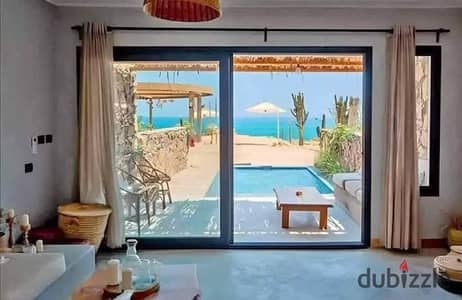شاليه بجاردن متشطب بالتكيفات للبيع استلام قريب بفيو مباشر علي البحر داخل silver sands سيدي حنيش الساحل الشمالي بجوار هاسيندا