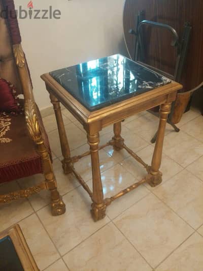 طقم صالون كلاسيك خشب زان فاخر (2 فوتيه + ترابيزة رخام)