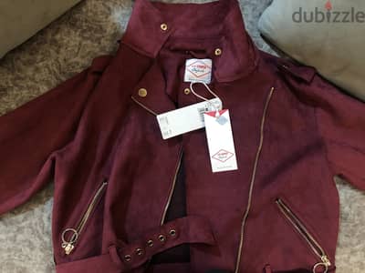 Lee cooper medium burgundy faux suede moto jacket