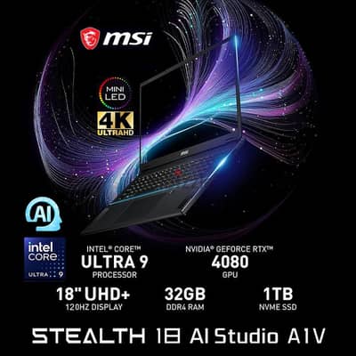 MSI Stealth 18 ai studio / Ultra 9 / RTX 4080 / 32GB / 18" 4K