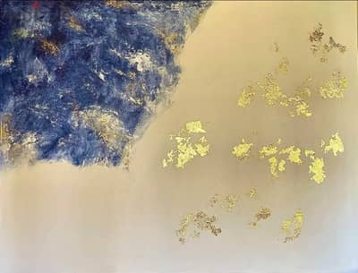 Set of 2 Textured Paintings With Gold Leafs