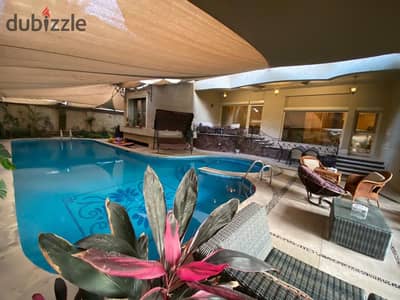 Furnished Ground Floor Apartment for Rent Fifth Settlement 445 sqm with Private Pool and 60 sqm Garden 3 Master Bedrooms Near AUC and 90th St
