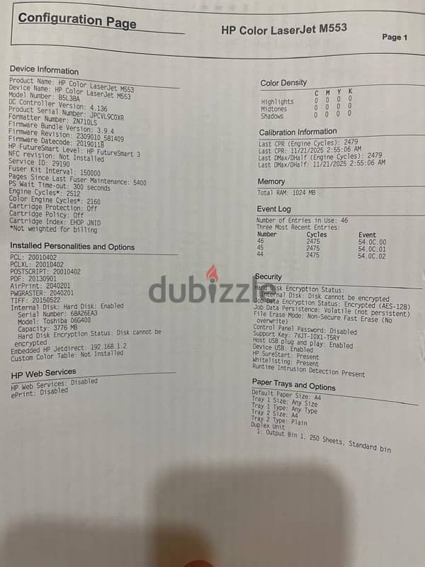 HP peinter laser color M553m 4