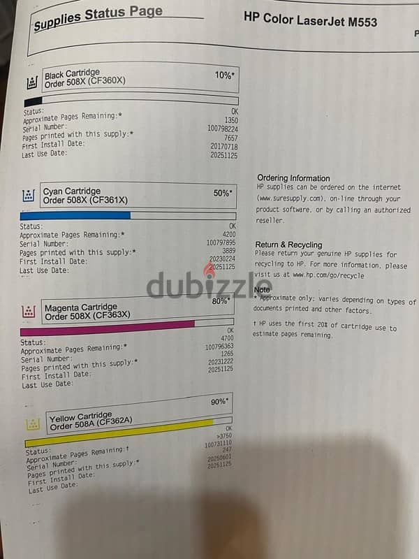HP peinter laser color M553m 5