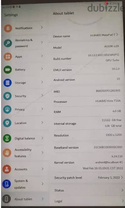 هواوي ميت باد١٢٨ T10s AGS3-L09 4G