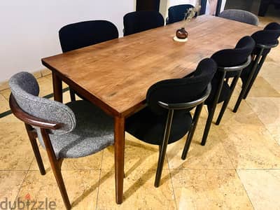 Unique Beech Wood 210cm Dinning Table+8 Chairs+2Meter Bench (Like new)