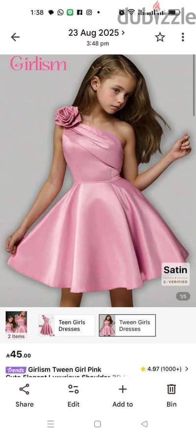 10 years girl tailored satin dress used once