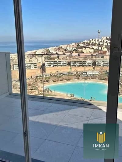 Seafront chalet for sale in Marina Towers, with installments over 10 years, located within IL Monte Galala in Ain Sokhna, directly on the yacht marina